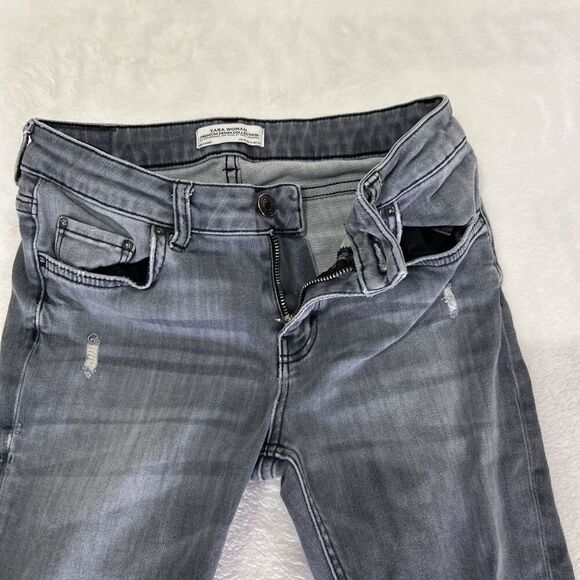 Zara Super Skinny Jeans Low Rise Size 4 Gray Distressed Premium Denim Collection - Picture 7 of 12